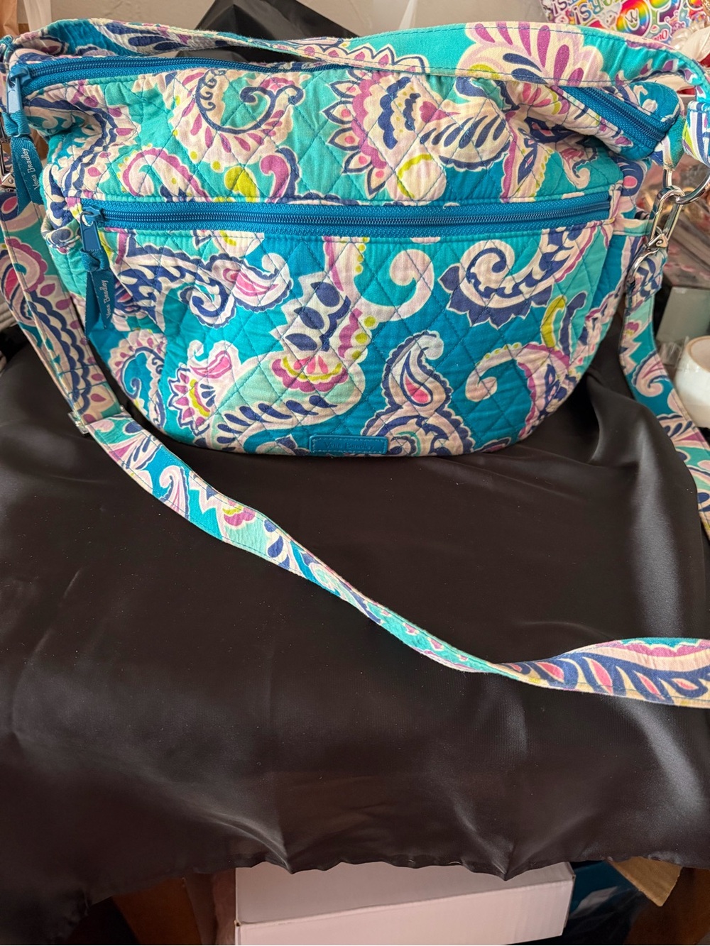 Vera Bradley Turquoise Paisley Quilted Crossbody Bag